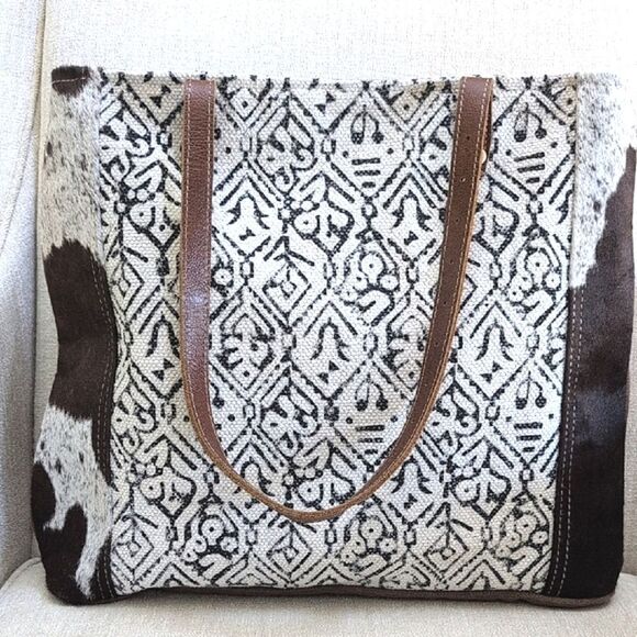 Myra Bag Upcycled Cotton & Cowhide Large Tote - Picture 9 of 12